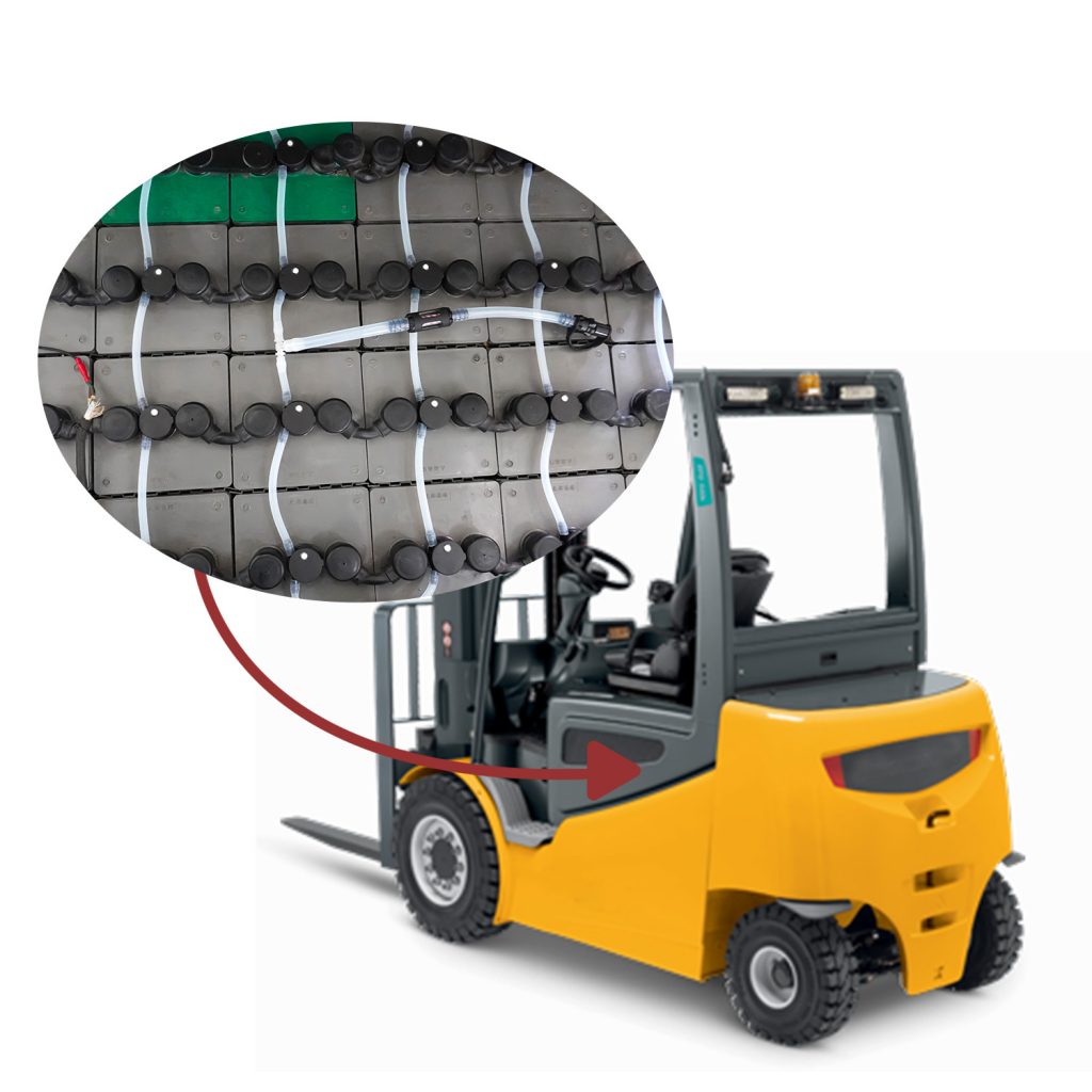 Battery watering system forklift